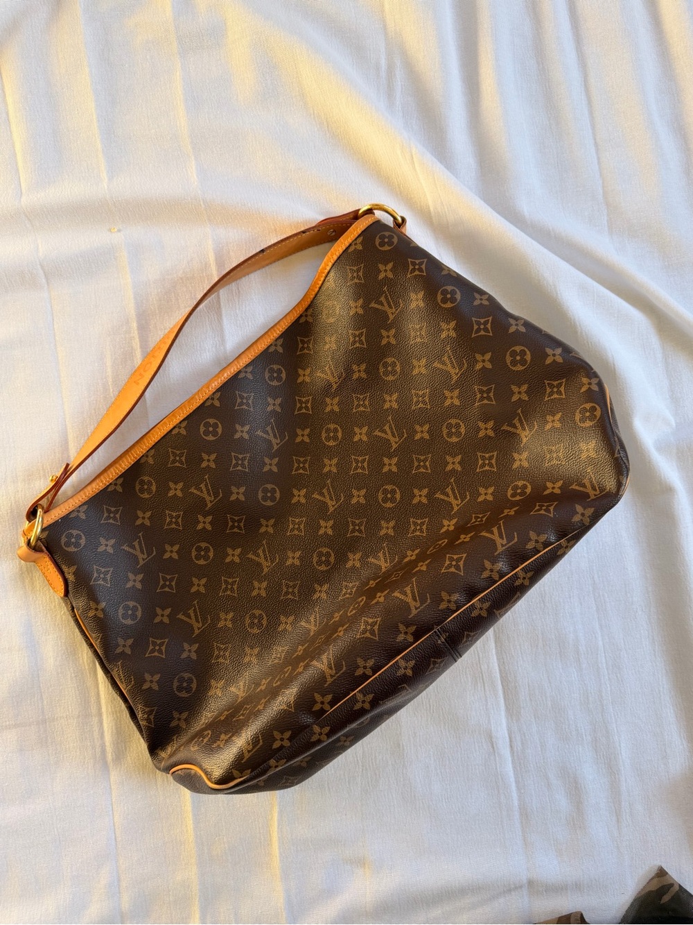 Louis Vuitton Monogram Canvas Hobo Bag in Brown with Tan Trim